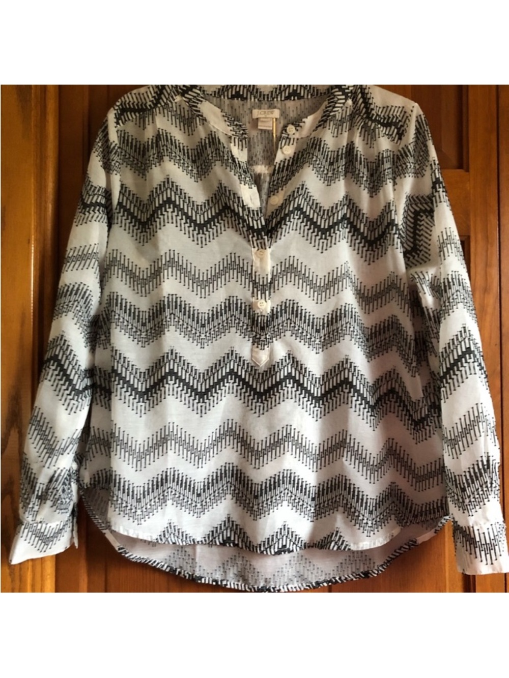 J. Crew Black & White Chevron Button-Front Blouse